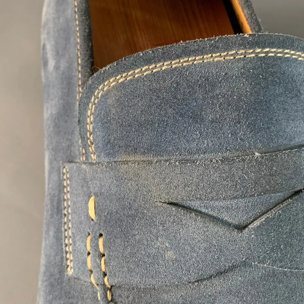 MAGNANNI Size 11 Blue Grey Contrast Stitch Suede Penny Loafers